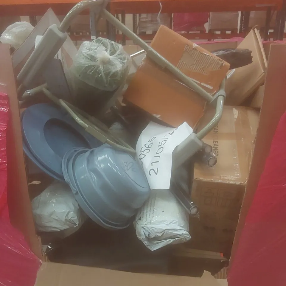 PALLET OF ASSORTED HOUSEHOLD GOODS AND PRODUCTS TO INCLUDE; STEAM CLEANER, NETTED ANIMAL FENCING, BOXED FURNITURE ETC