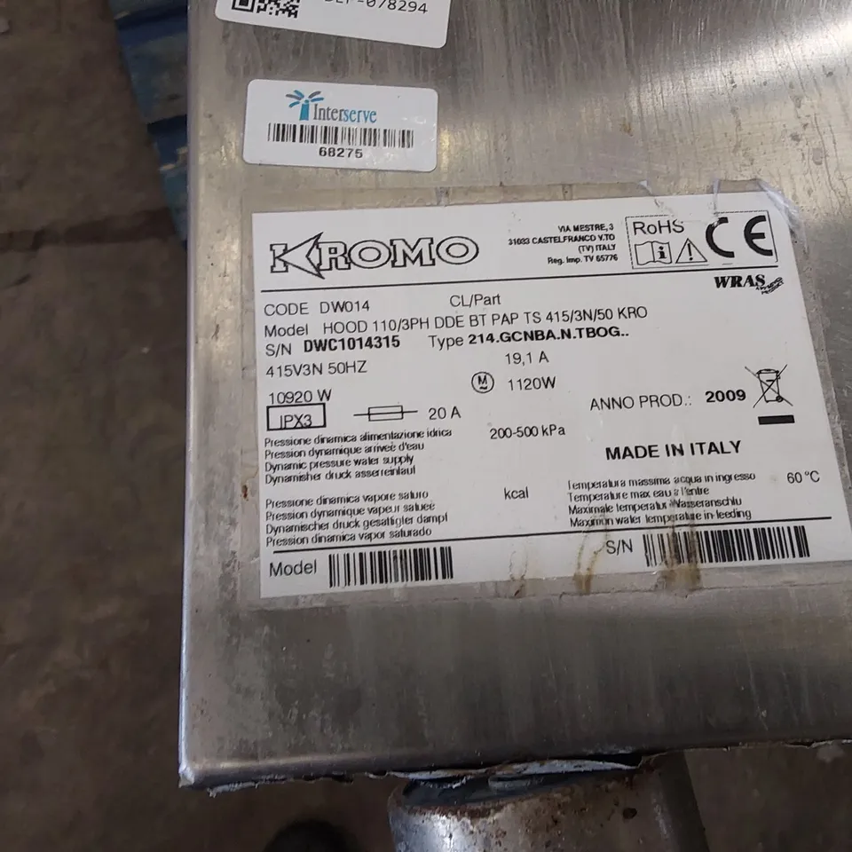 KROMO DW014 COMMERCIAL HOOD DISHWASHER 