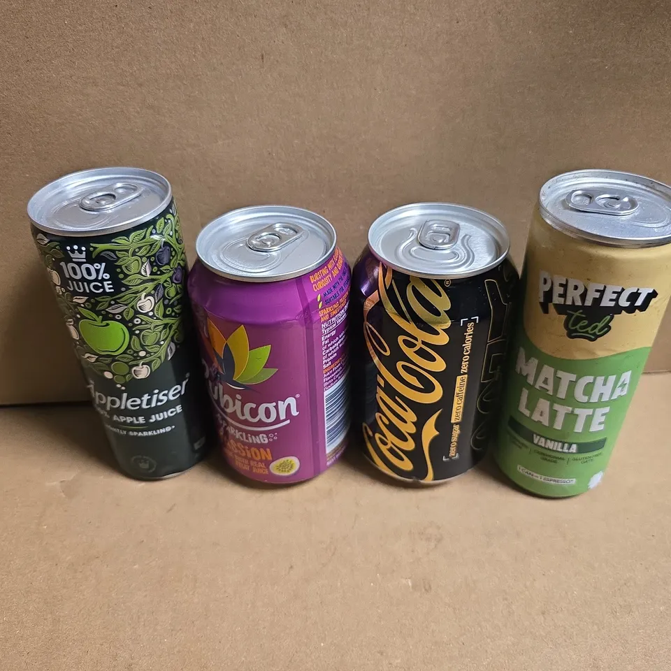 APPROXIMATELY 18 ASSORTED DRINKS TO INCLUDE COCA COLA ZERO CAFFEINE, RUBICON SPARKLING PASSION, PERFECT TED MATCHA LATTE VANILLA, ETC - COLLECTION ONLY