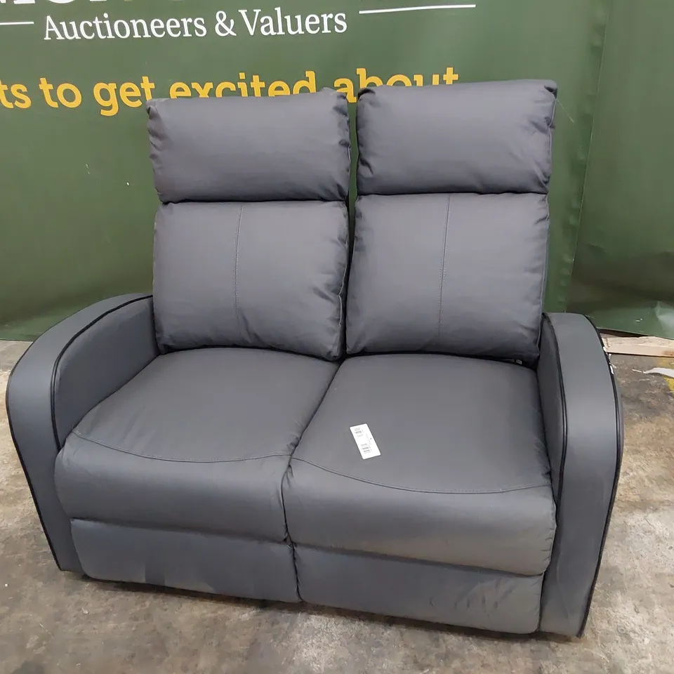 DESIGNER ASHBY GREY FAUX LEATHER MANUAL RECLINING TWO SEATER SOFA 