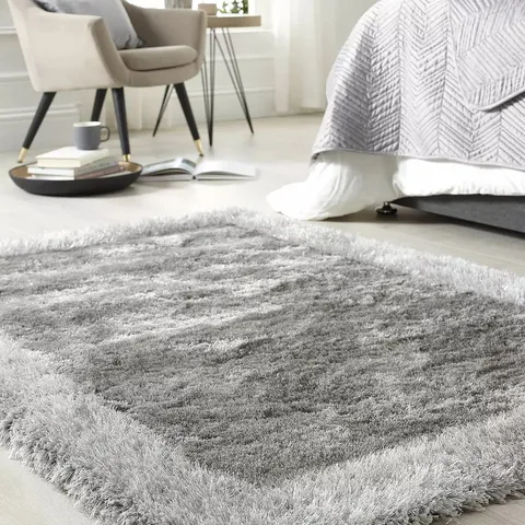 SHIMMER SHAGGY BORDER RUG IN SILVER (120x170cm) - COLLECTION ONLY