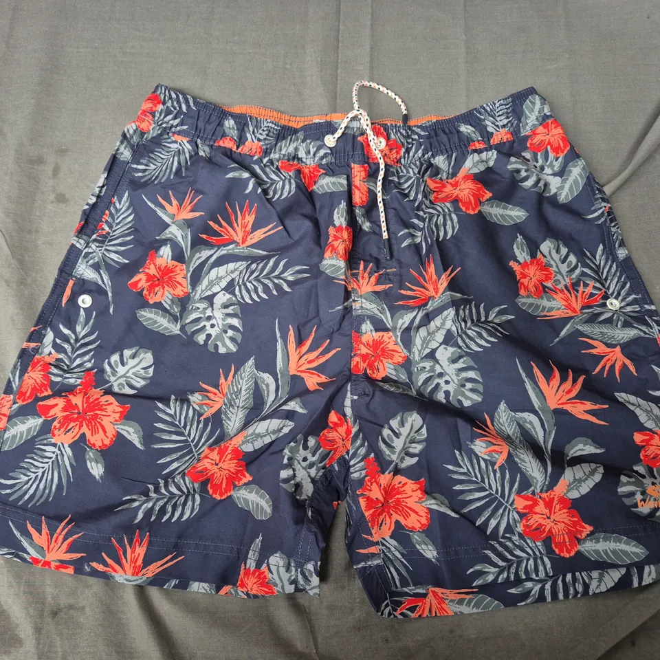 WEIRD FISH BELUKHA PRINTED SWIM SHORTS IN NAVY - SIZE 34