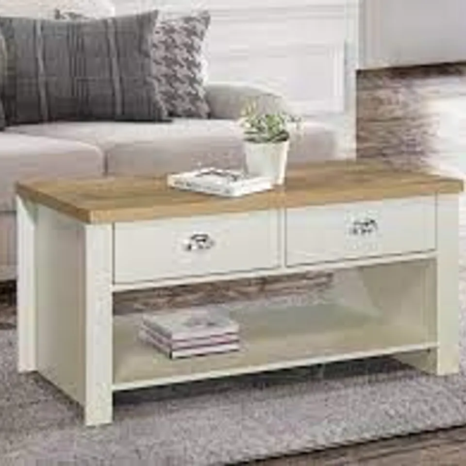 BIRLEA HIGHGATE 2 DRAWER COFFE TABLE IN CREAM & OAK AFFECT 