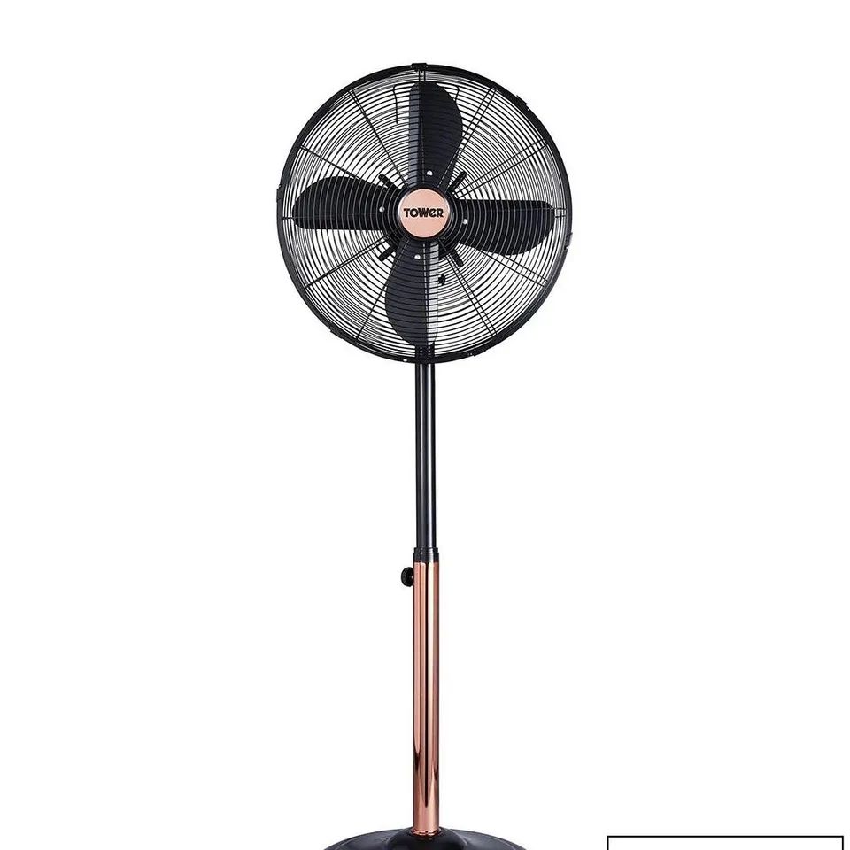 TOWER T6430000B CAVALETTO 16” METAL PEDESTAL FAN WITH 3 SPEED SETTINGS AND COPPER MOTOR, 50W, ROSE GOLD AND BLACK