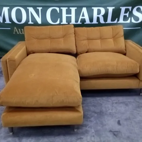 QUALITY THE LOUNGE CO DESIGNER SOFA WITH LHF CHAISE - MUSTARD FABRIC