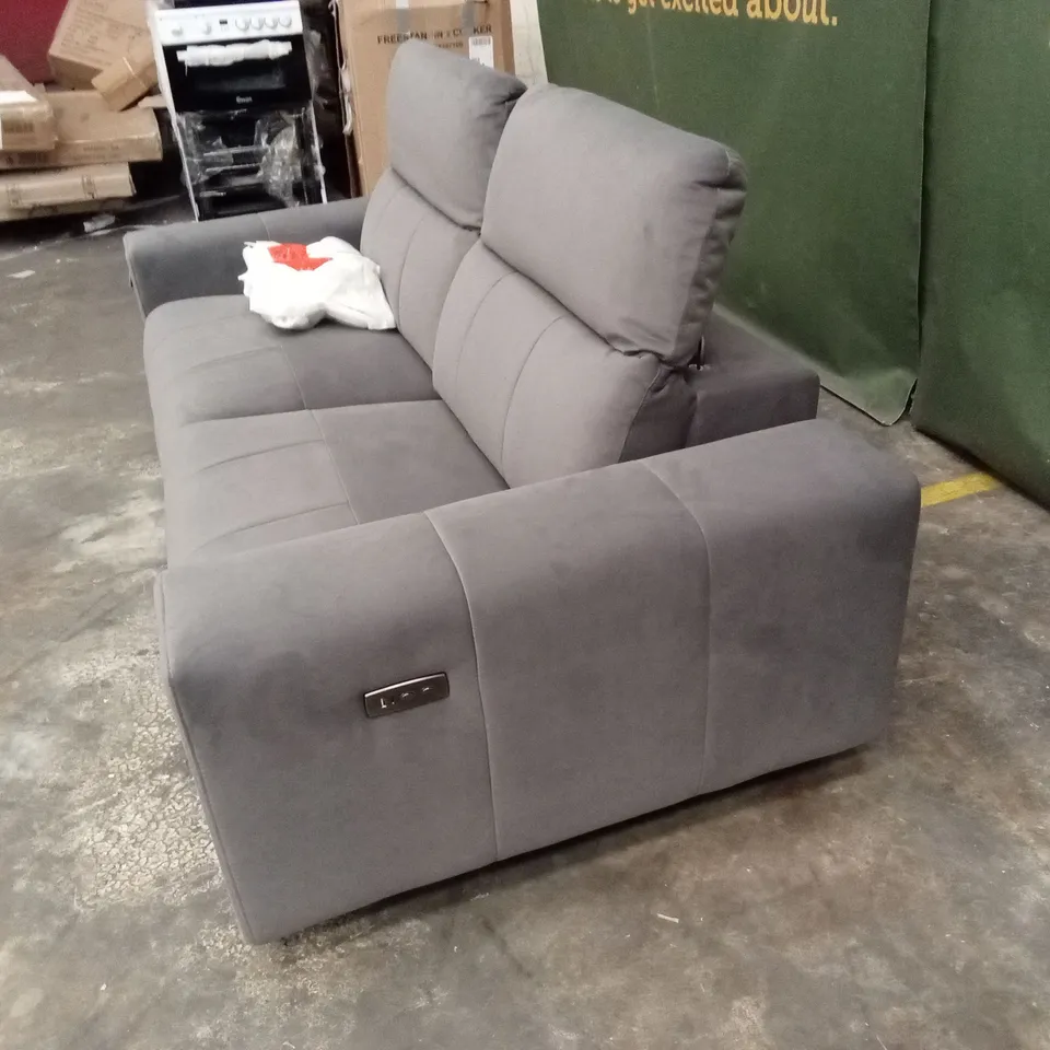 GROVE 3 SEATER FABRIC POWER ELECTRIC RECLINER WITH STORAGE - GREY RRP £1299