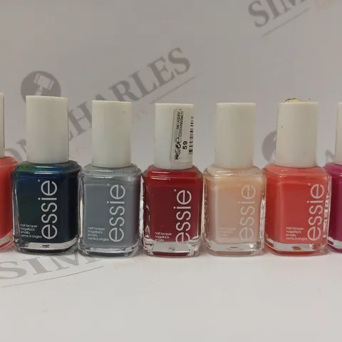BOX OF APPROX 50 ESSIE NAIL LACQUERS IN ASSORTED COLOURS TO INCLUDE JAM N' JELLY, COCKTAIL BLING, GO OVERBOARD, ETC