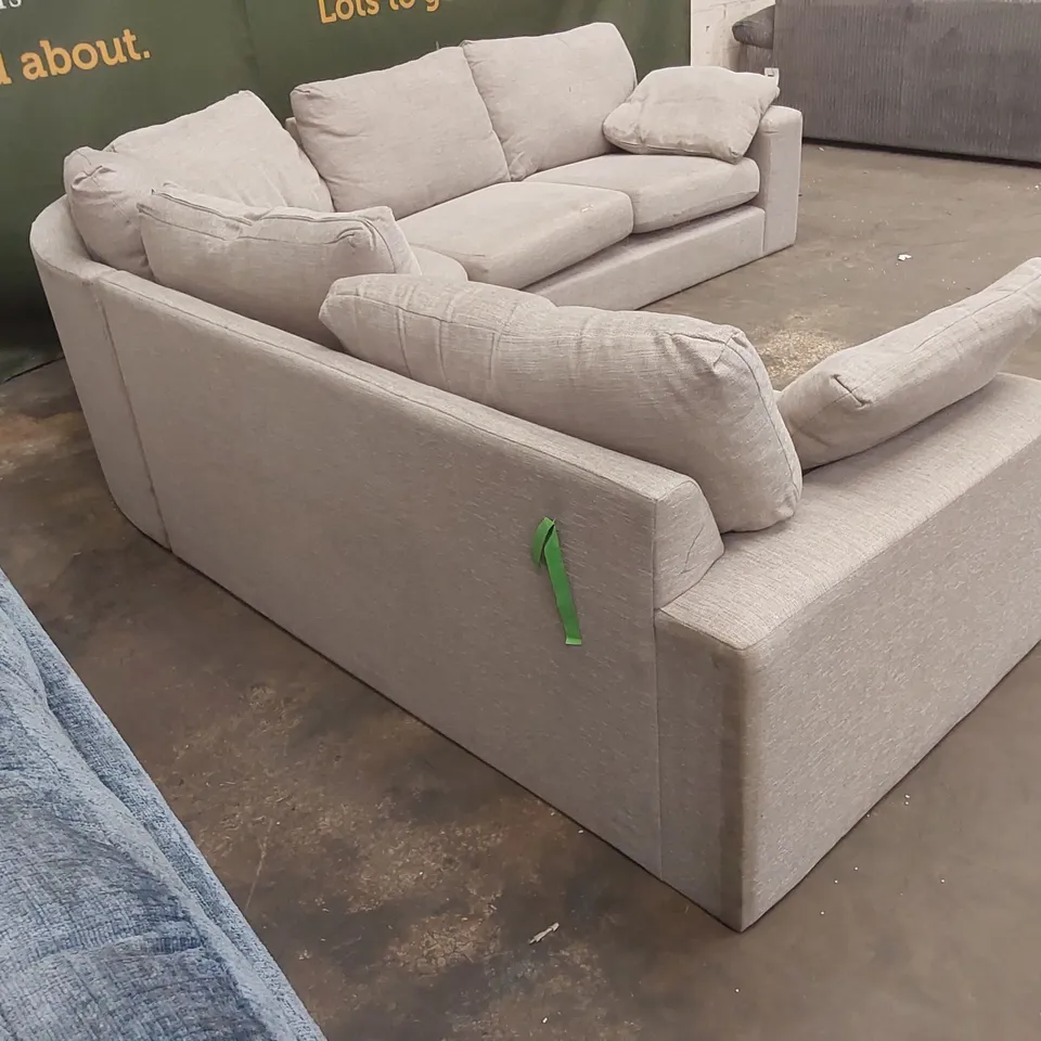 QUALITY DESIGNER LIGHT GREY FABRIC UPHOLSTERED LH CORNER SOFA 