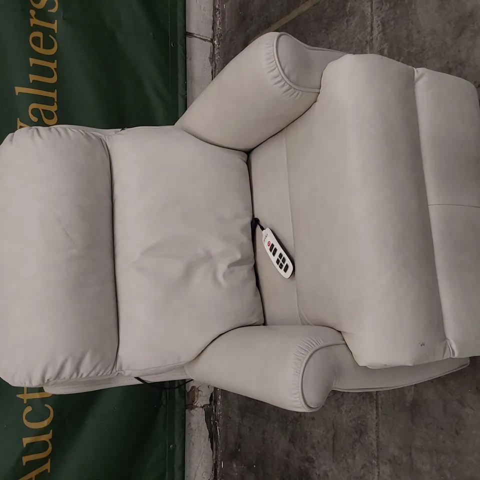QUALITY BRITISH DESIGNER G PLAN NEWBURY POWER DUEL RISE/RECLINE EASY CHAIR REGENT CHALK LEATHER 