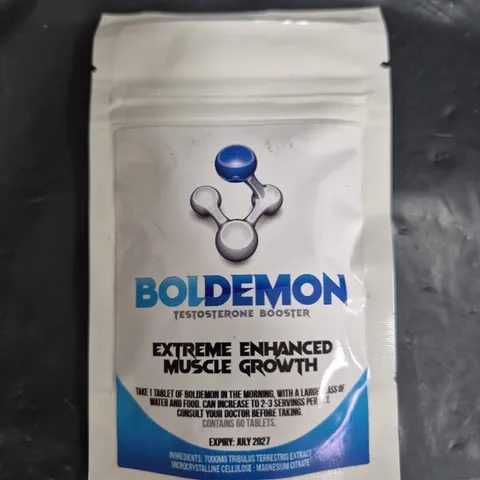 BOX OF APPROXIMATELY 140 PACKS OF CUTS-N-GAINS TABLETS - BOLDEMON TESTOSTERONE BOOSTER (60 TABLETS PER PACK)