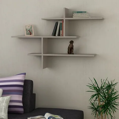 BOXED LEO MODERN FLOATING SHELF TALL 80.5CM IN LIGHT MOCKA