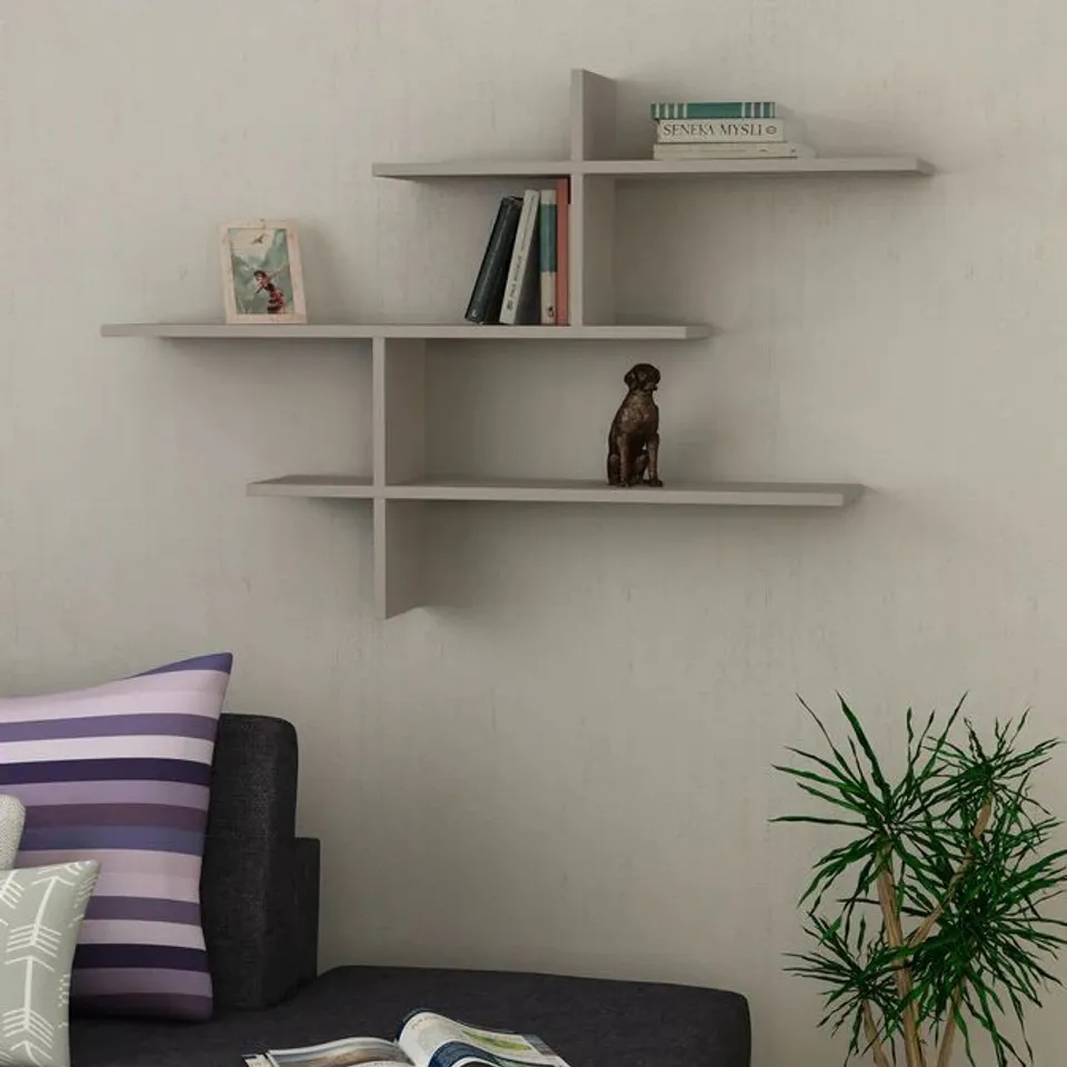 BOXED LEO MODERN FLOATING SHELF TALL 80.5CM IN LIGHT MOCKA 