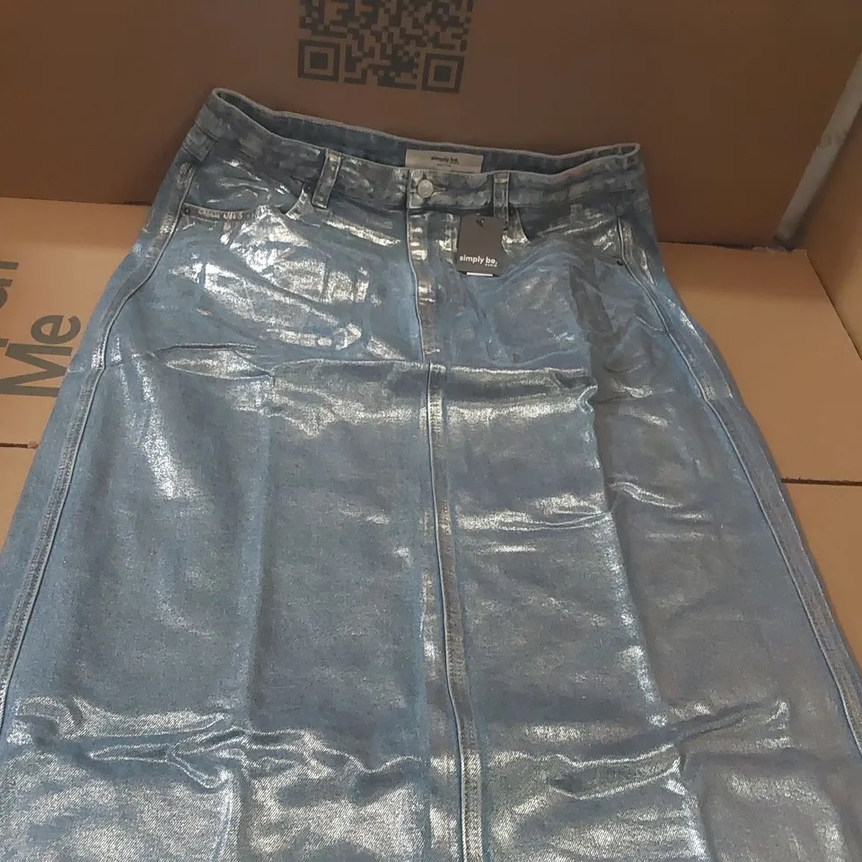 BOX CONTAINING APPROXIMATELY 14x BRAND NEW SIMPLY BE BLUE/SILVER A LINE MAXI SKIRT - SIZE 18