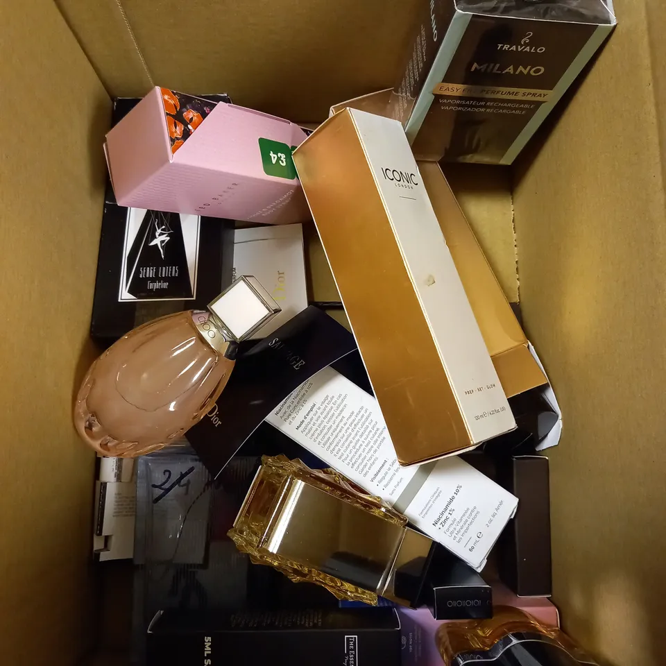 BOX OF APPROXIMATELY 10 ASSORTED FRAGRANCES TO INCLUDE  JIMMY CHOO PERFUME, MILANO SPRAY, TED BAKER BODY SPRAY ETC