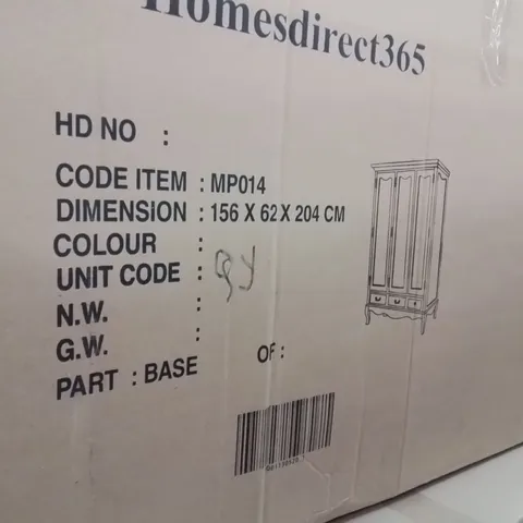 BRAND NEW HOMESDIRECT365 ANTIQUE STYLE 3 DOOR 3 DRAWER WARDROBE (5 BOXES)