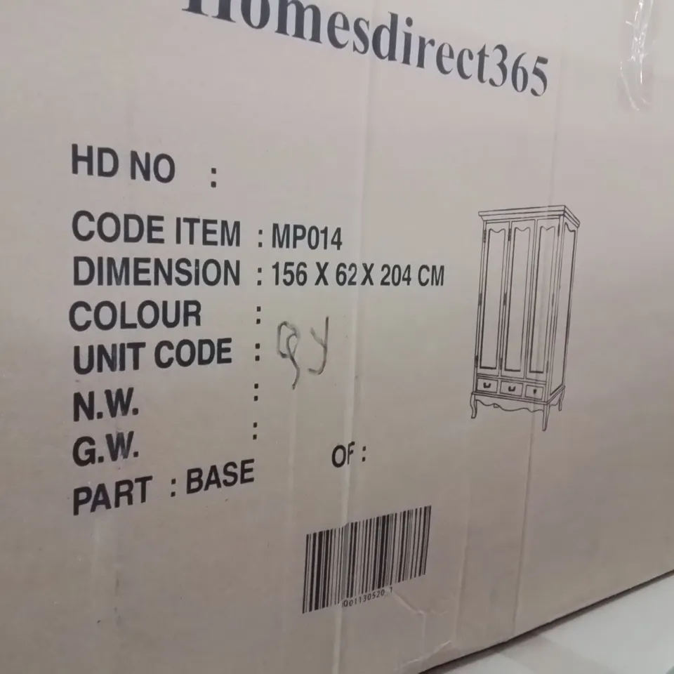 BRAND NEW HOMESDIRECT365 ANTIQUE STYLE 3 DOOR 3 DRAWER WARDROBE (5 BOXES)