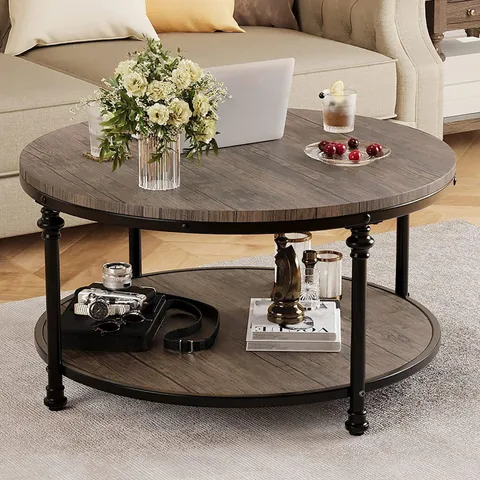 BOXED GARVEE ROUND WOOD ROMAN COLUMN COFFEE TABLE - BROWN (1 BOX)