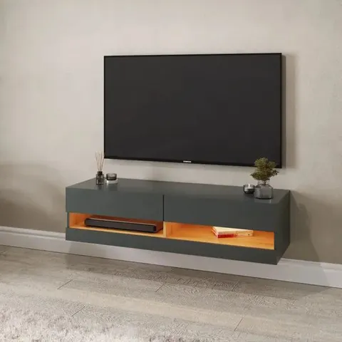 BOXED GFW LEON 2 SHELF ANTHRACITE AND OAK WALL TV UNIT WITH LED - 180cm (1 BOX)