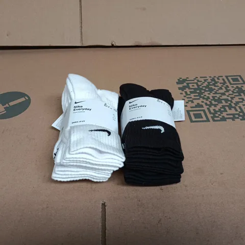 SET OF 2 ASSORTED NIKE EVERYDAY MEDIUM SOCK UK 5 - 8 (3 PER PACK, 6 PAIRS OF SOCKS IN TOTAL)