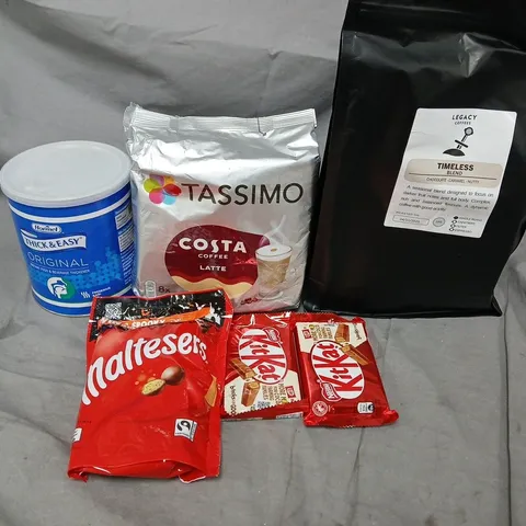 APPROXIMATELY 10 ASSORTED FOOD ITEMS TO INCLUDE CHOCOLATE, TASSIMO AND PUREOATY