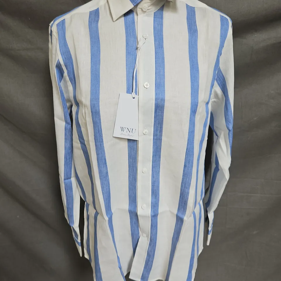 WNU THE BOYFRIEND WEAVE SHIRT IN OCEAN STRIPE SIZE 10
