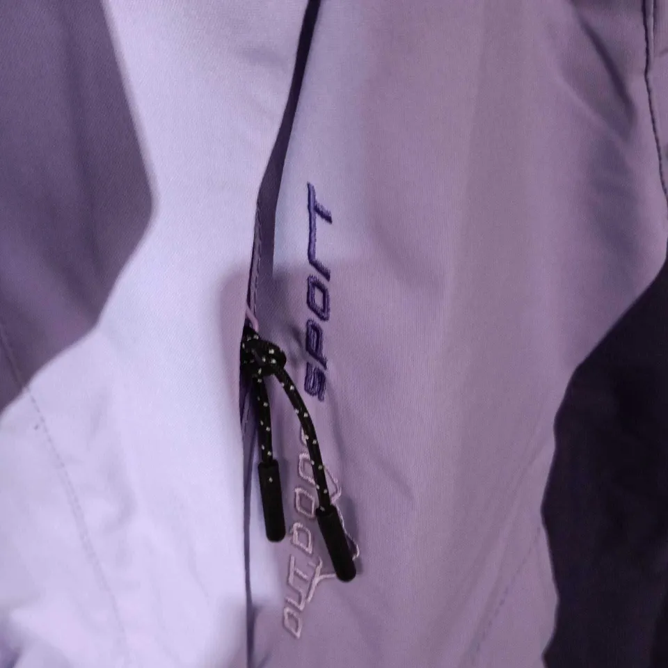 UNISEX OUTDOOR JACKET – LAVENDER WITH DARK PURPLE PANELS, HOOD, UK L (L) SPORTS OUTDOOR BRAND