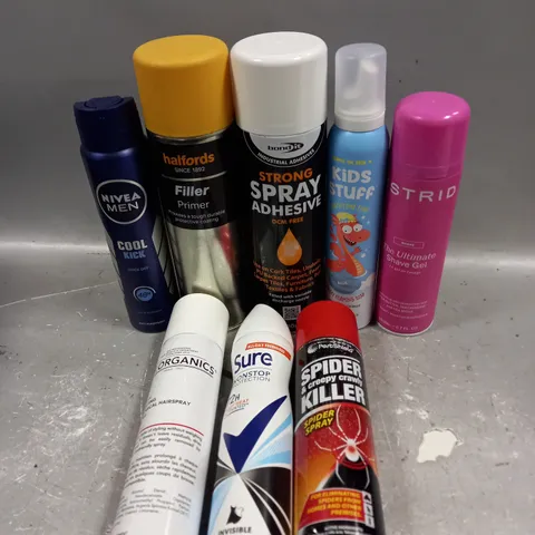 APPROXIMATELY 20 ASSORTED AEROSOLS TO INCLUDE SPRAY ADHESIVE, SPIDER KILLER, SURE DEODORANT ETC - COLLECTION ONLY 