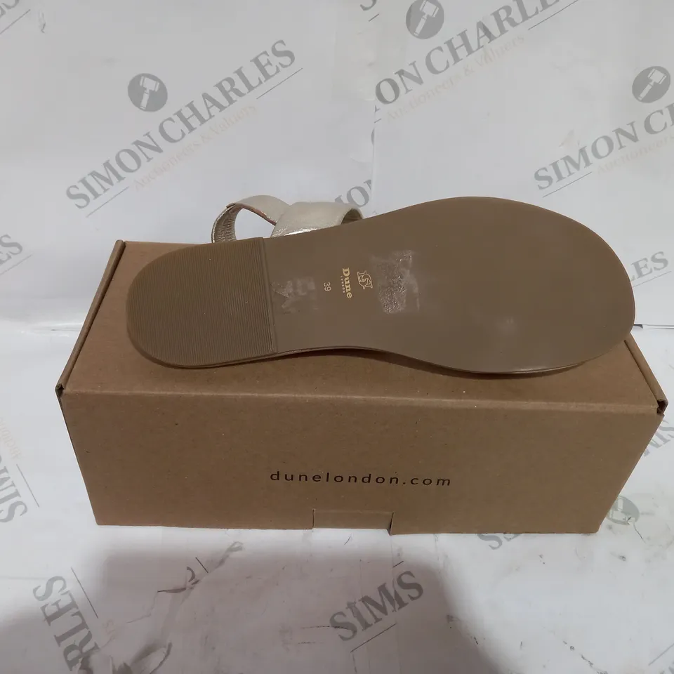 BOXED DUNE GOLD LEATHER COMFORT FLAT SANDALS SIZE 39