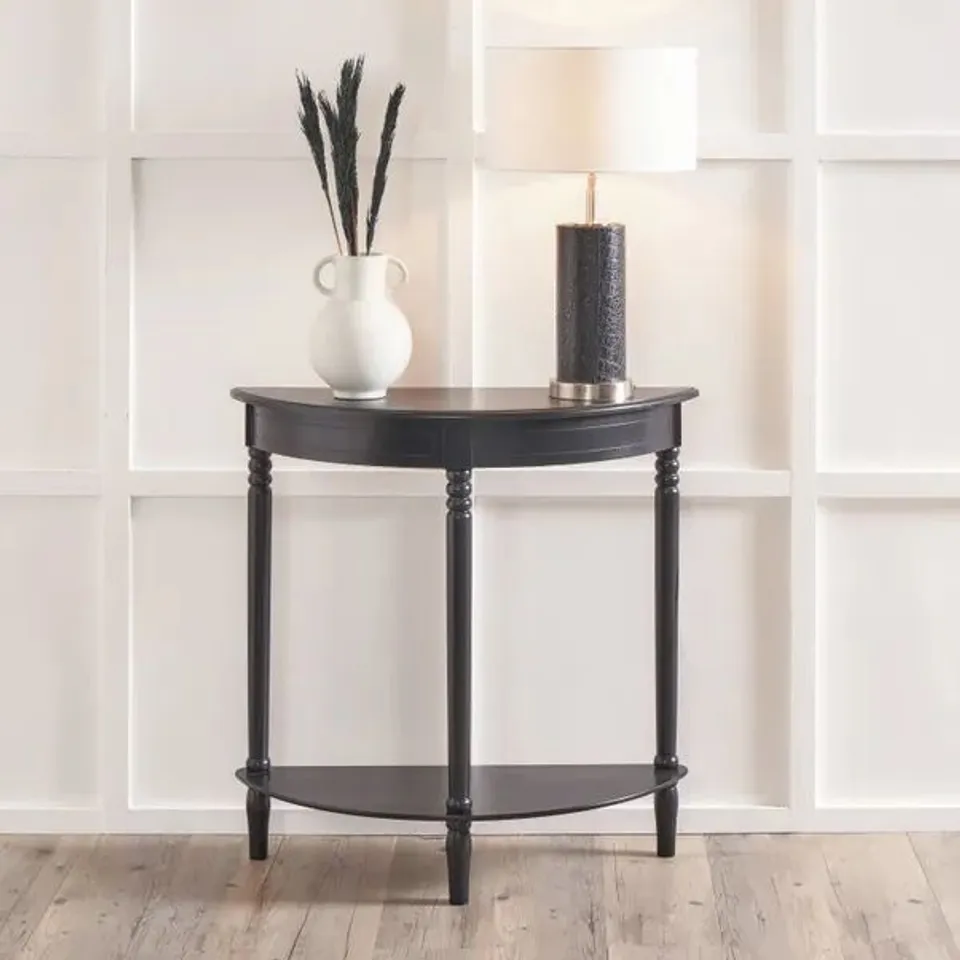 BOXED HERITAGE BLACK PINE WOOD HALF MOON CONSOLE TABLE (1 BOX)