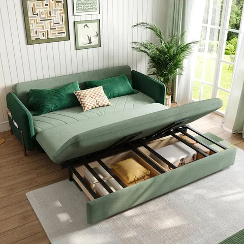 BOXED VELVET SQUARE ARMS SOFA BED