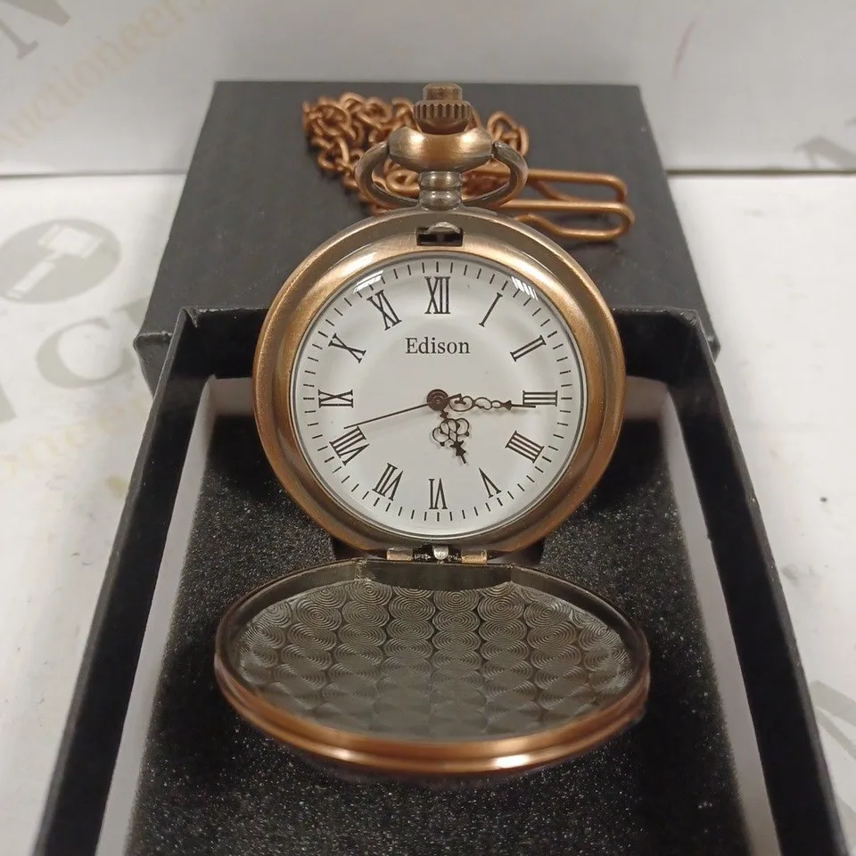 EDISON COPPER COLOUR POCKET WATCH WITH CHAIN 