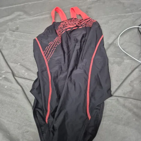 SPEEDO WOMEN'S MEDLEY LOGO ONE-PIECE SWIMSUIT – BLACK WITH RED TRIM, UK 18