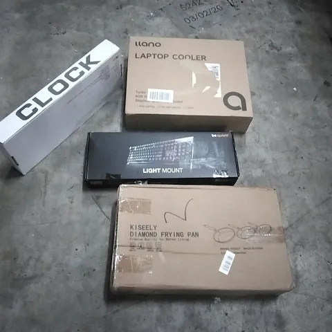 PALLET OF HOUSEHOLD ITEMS TO INCLUDE CLOCK,LAPTOP COOLER,KEYBOARD, DIAMOND FRYING PAN AND OTHER ASSORTED ITEMS...
