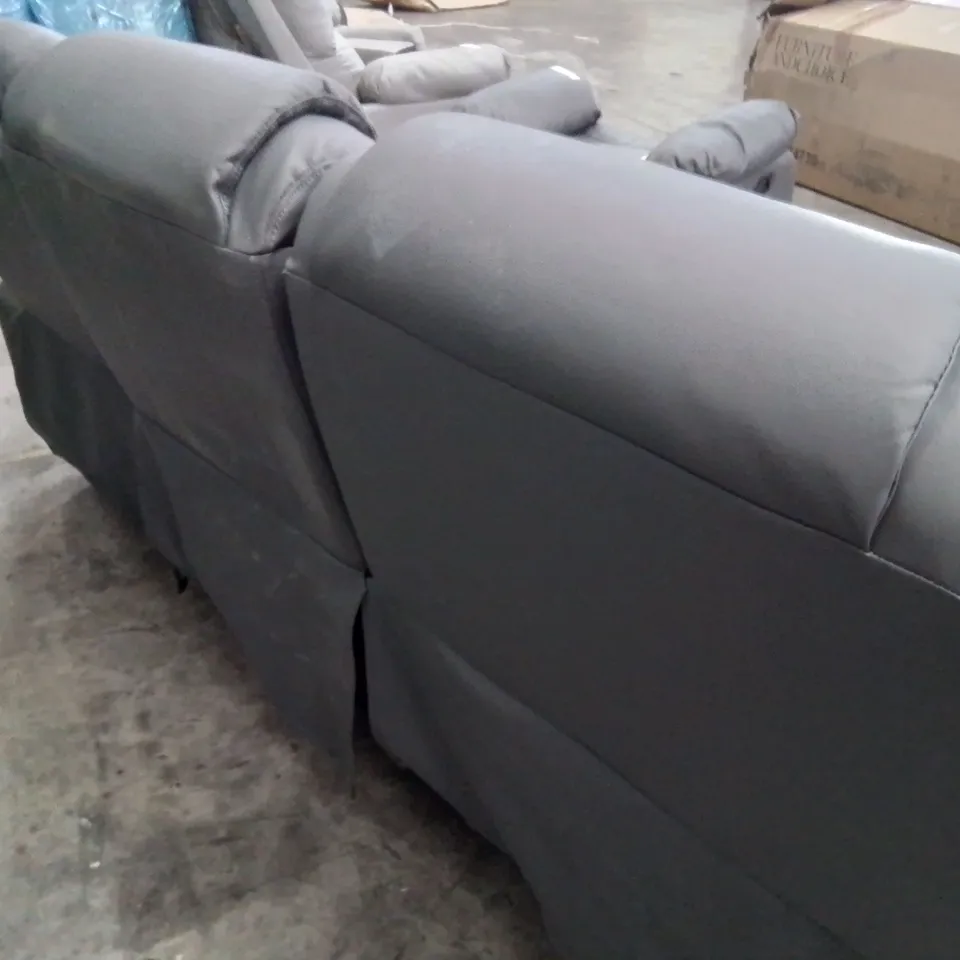 DESIGNER MANUAL RECLINING THREE SEATER SOFA GREY LEATHER 