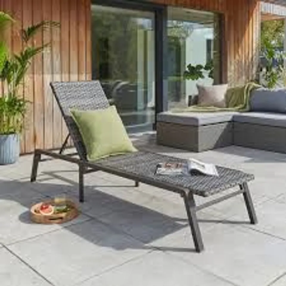 BOXED MALTA FOLDABLE RATTAN EFFECT LOUNGER - GREY (1 BOX)