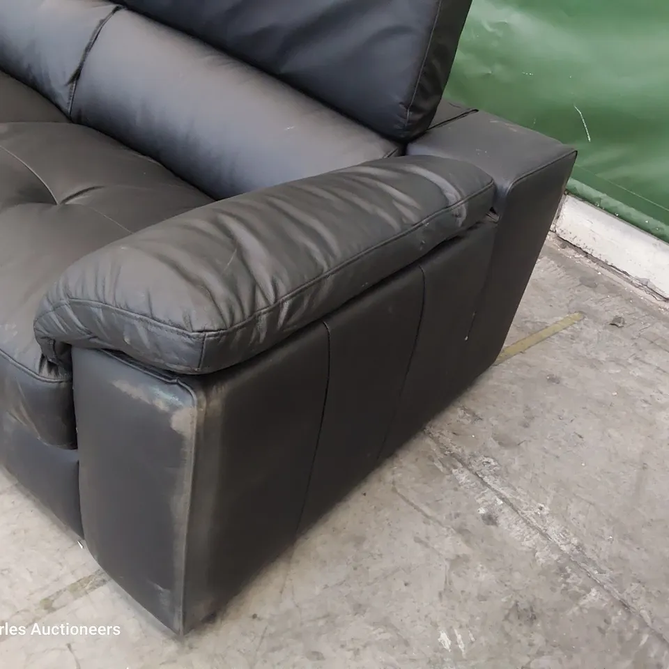DESIGNER ITALIAN STYLE THREE SEATER SOFA WITH ADJUSTABLE HEADRESTS BLACK LEATHER 