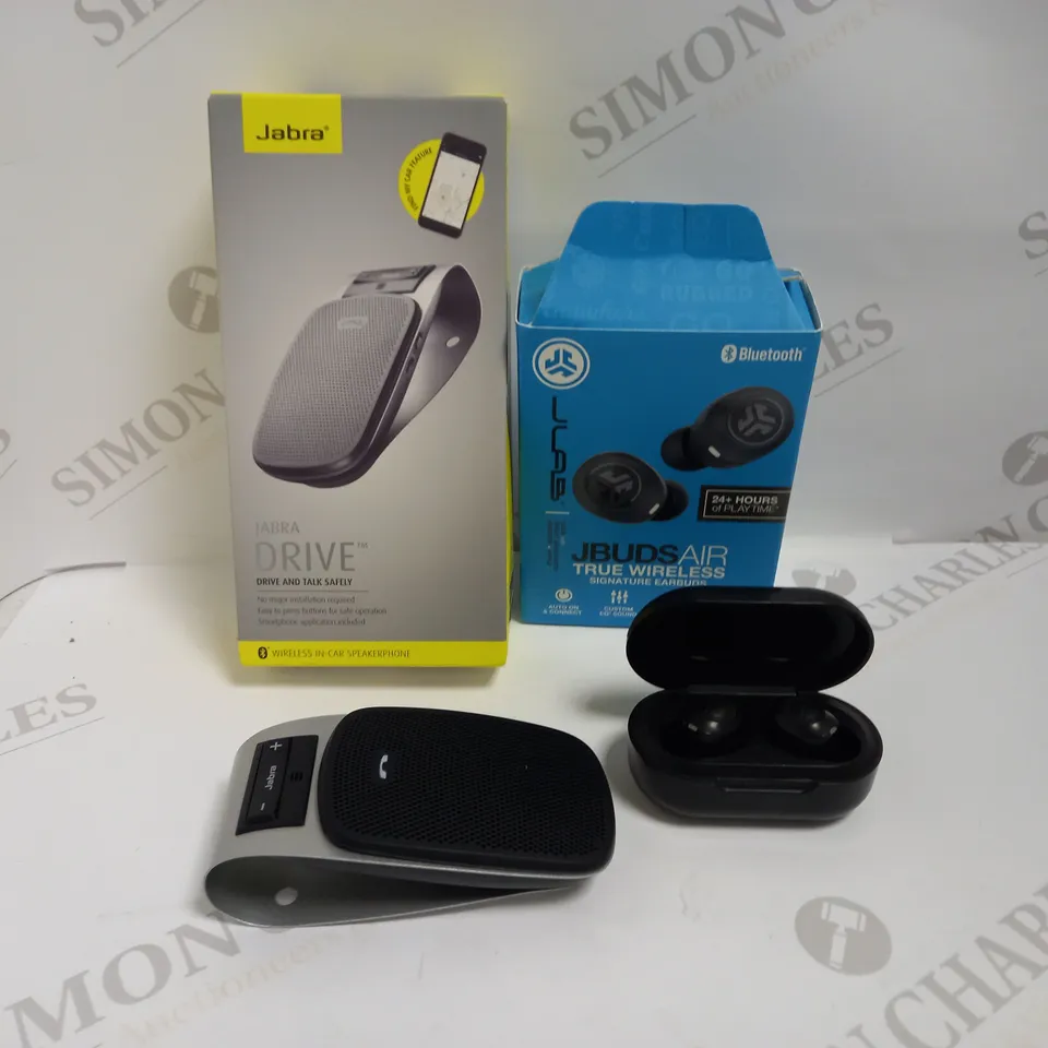 JLAB JBUDS AIR WIRELESS EARBUDS + JABRA DRIVE IN CAR SPEAKERPHONE RRP £91