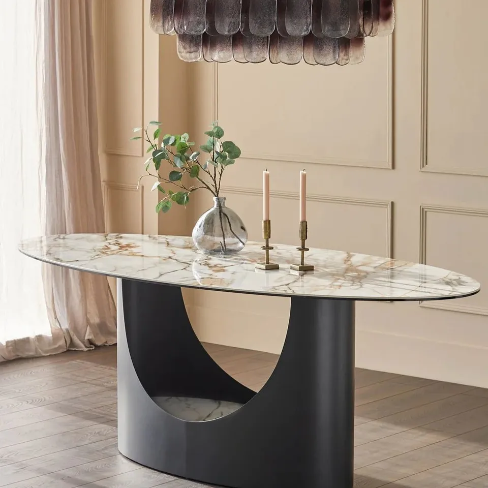 BOXED DANETTI GIOTTO NATURAL CERAMIC 8 SEATER DINING TABLE (2 BOXES)