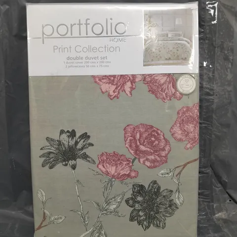 SEALED PORTFOLIO HOME PRINT COLLECTION FLOWER GARDEN DOUBLE DUVET SET - SAGE