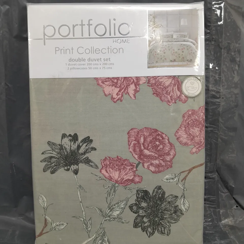 SEALED PORTFOLIO HOME PRINT COLLECTION FLOWER GARDEN DOUBLE DUVET SET - SAGE