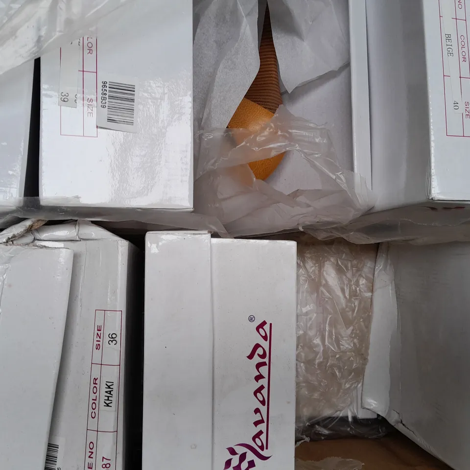 BOX OF APPROXIMATELY 20 BOXED PAIRS OF LAVANDA SHOES IN VARIOUS STYLES AND SIZES - COLLECTION ONLY