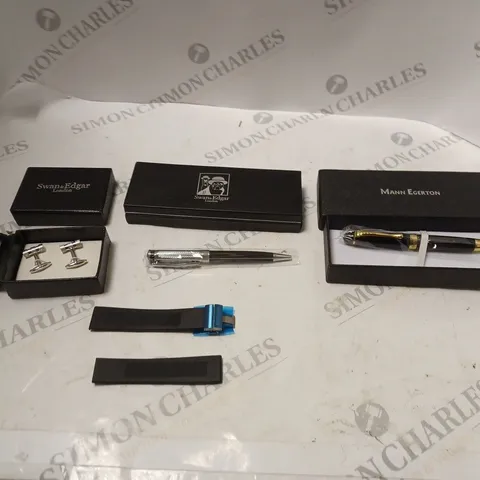 MANN EGERTON PEN, SWAN&EDGAR PEN, SWAN&EDGAR CUFFS, AND BURAN WATCH STRAP
