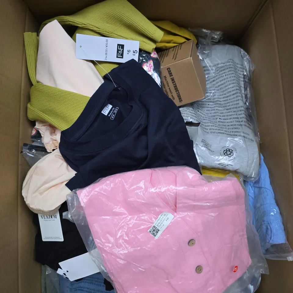 BOX OF APPROXIMATELY 25 ASSORTED CLOTHING ITEMS IN VARIOUS SIZES, COLOURS AND STYLES - COLLECTION ONLY 