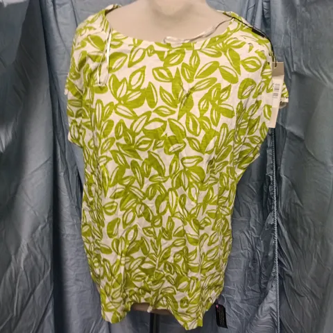 ROMAN LIME GREEN RIC RAC LEAF PRINT T-SHIRT (UK 14)