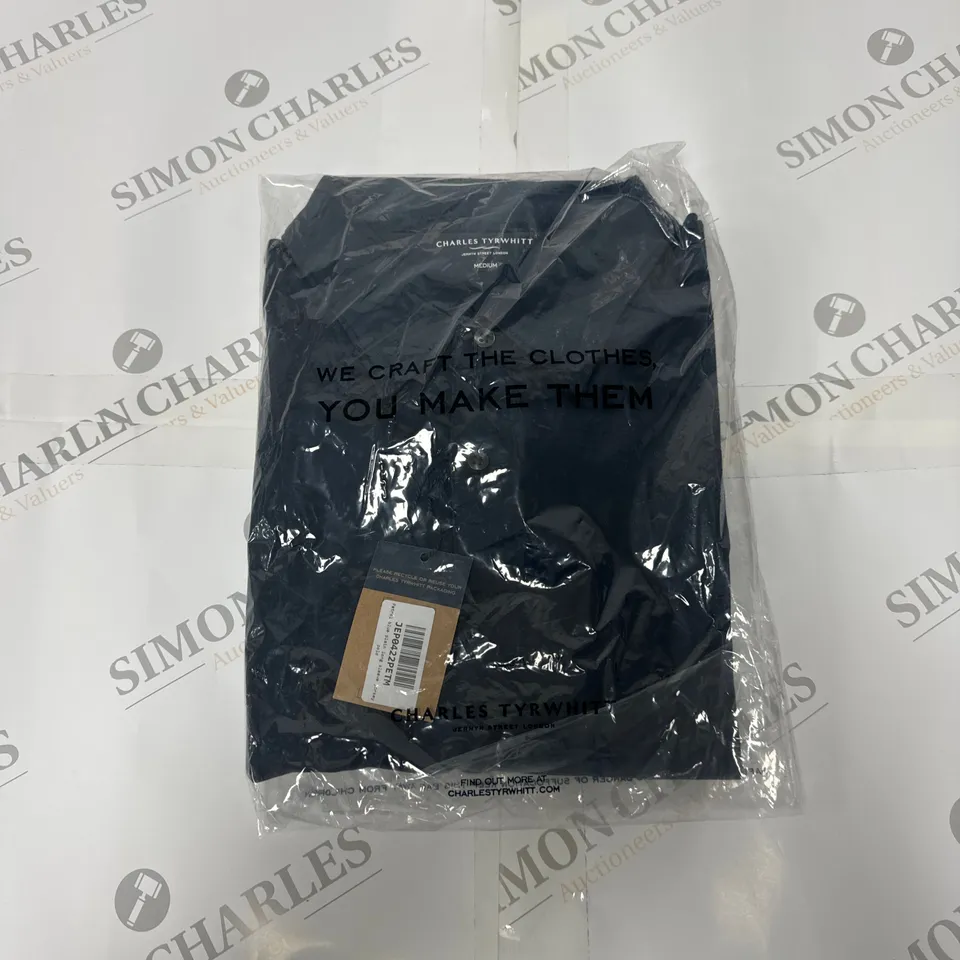 CHARLES TYRWHITT PLAIN LONG SLEEVED JERSEY POLO IN PETROL BLUE SIZE M