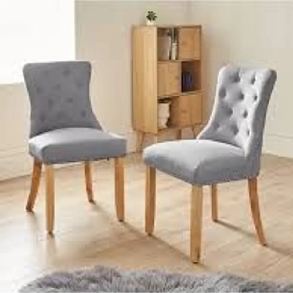 BOXED PAIR OF WARWICK DINING CHAIRS - GREY/OAK (1 BOX) RRP £229