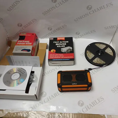 LOT OF 5 ITEMS TO INCLUDE FAST ACTION MOUSE KILLER, ELECTRONIC MOUSE KILLER, AND VECTO VEHO SPEAKER ETC.