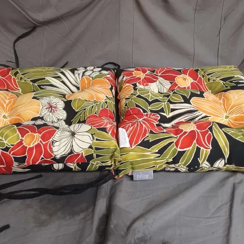 PAIR OF PILLOW PERFECT SEAT CUSHIONS IN BLACK MULTI FLORAL