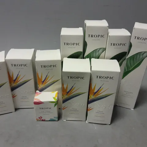 10 BOXED TROPIC PRODUCTS TO INCLUDE MORNING MIST (100ml), FACE SMOOTH (80ml), LIP FUDGE (10ml), ETC