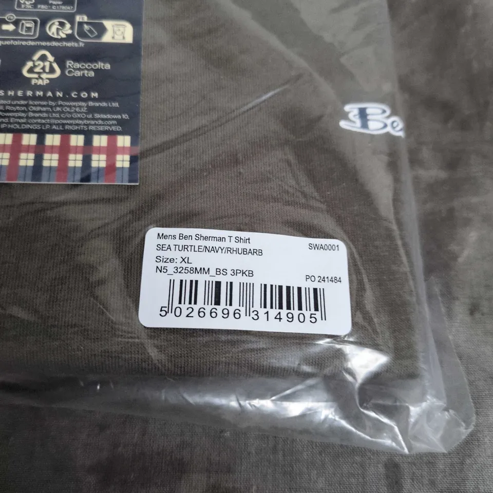 BEN SHERMAN MENS T SHIRT 3-PACK – SEA TURTLE/NAVY/RHUBARB - SIZE XL